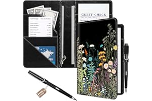 BVCLKJPOI Server Book for Waitress/Waiter,Compact Stylish Durable Order Book with Pockets for Tips Bills,PU Leather Server Book with Pen Holder & Zipper for Restaurants Cafes Busy Waitstaff,Graceful Wildflowers