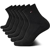 Tommy Hilfiger Mens Quarter Socks - 6 Pack Athletic Performance Cushioned High Quarter Length Ankle Socks for Men for Running