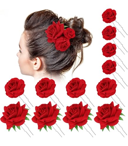 Amazon.com: inSowni 16 Pack Realistic Big Rose Flower Hair  display picture 2