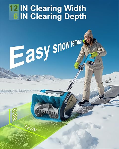 DEGGE ELECTRIC CORDLESS SNOW SHOVEL, 2X 3.0AH/ 21V/ 12-INCH BATTERY SNOW BLOWER WITH DIRECTIONAL PLATE & ADJUSTABLE FRONT HANDLE, SNOW REMOVAL FOR DRIVEWAY SIDEWALK, STEPS, PATIO (CHARGER INCLUDED)
