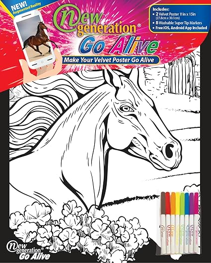 Amazon Com New Generation Go Alive Horse Coloring Velvet Art Posters 2 Pack Set Of 11x15 Inch Color In Posters 8 Super Tip Washable Markers Included Horses Value Pack Fuzzy Posters Great