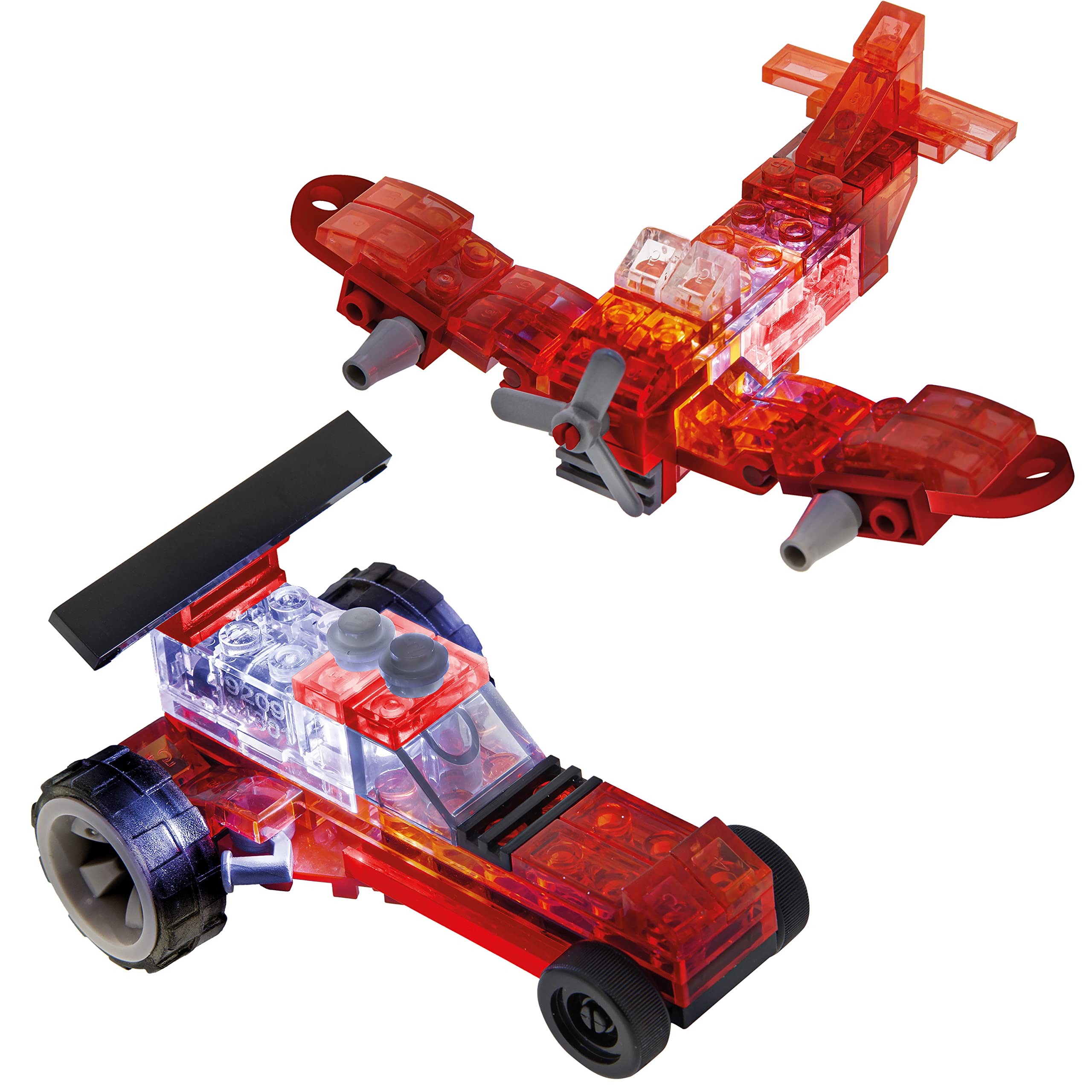 giochi preziosi s.p.a. LAM02201 Laser Pegs Microsparks-Vehicles 2 Pack Red Wing Fighter/Micro Dragster, Multi Colour