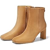 Coutgo Women's Square Toe Ankle Boots Chunky Block Heel Side Zipper Booties Faux Suede Winter Shoes