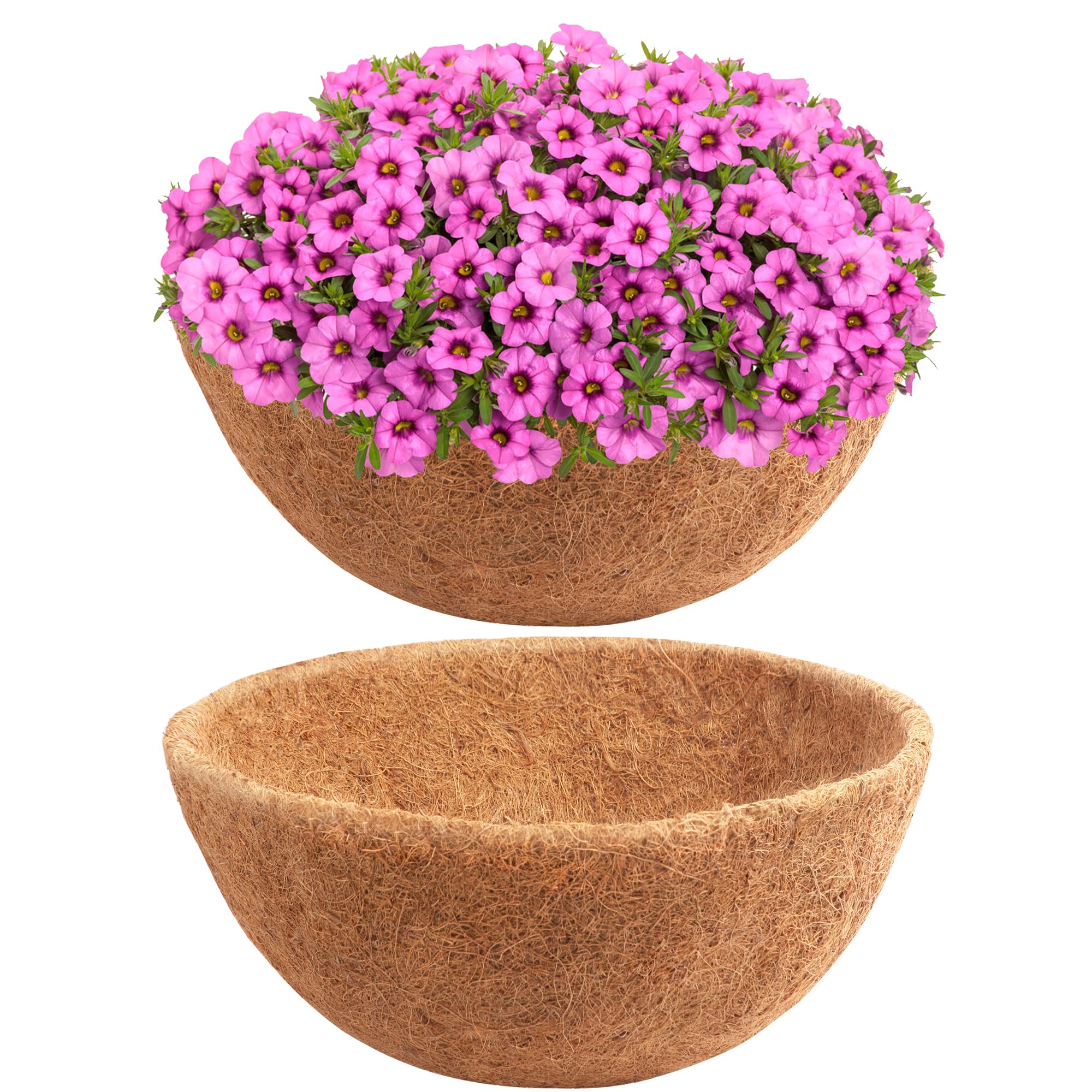 HFHOME 2 Pcs 40.5cm/16in Hanging Basket Liner, Round Coco Liner, Coco Fiber Replacement Liner, Planter Liner for Hanging Basket, Garden Flower Pots in the Balcony or Garden
