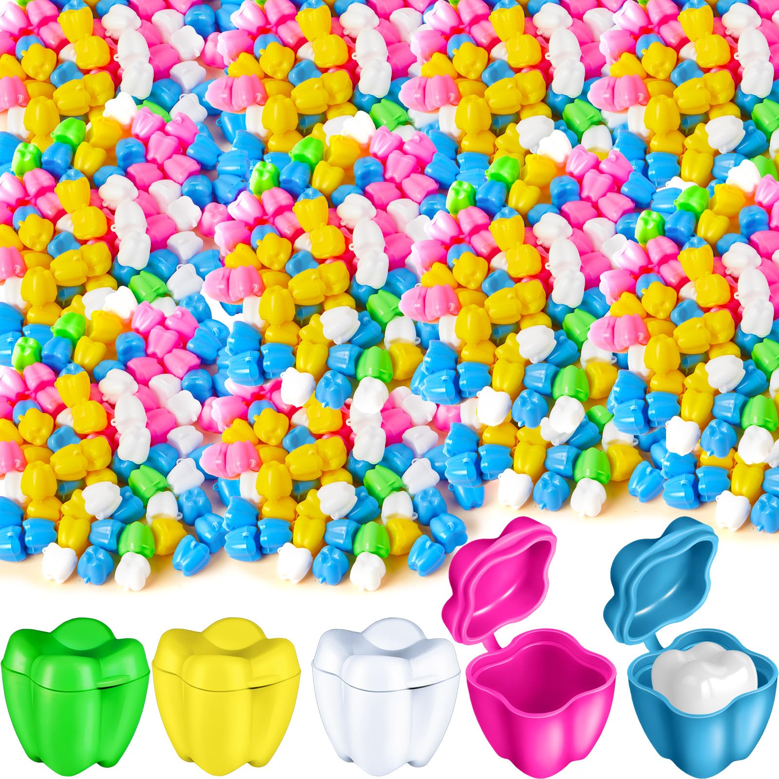 Taiyin 500 Pcs Colorful Tooth Savers Box, Plastic Tooth Holders Bulk for Boys Girls Kids Keepsake, Goodie Bag Fillers, Party Favor, Dentist Office, 5 Colors, 0.6 x 0.75 x 0.6 Inch