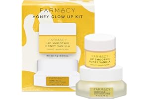 Farmacy Honey Glow Up Gift Set - Includes Honey Halo Ceramide Face Moisturizer + Travel Size Lip Smoothie - Preps & Plumps Skin for Makeup Application (2 Count)