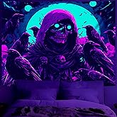 BVBOX Blacklight Wizard Tapestry UV Reactive Glow In The Dark Black Light Trippy Halloween Tapestry Posters for Living Room, Bedroom (Crow Wizard, 79