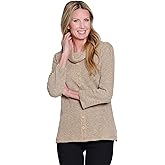 MULTIPLES Women's 3/4 Sleeve Cowl Collar Faux Button Front Top