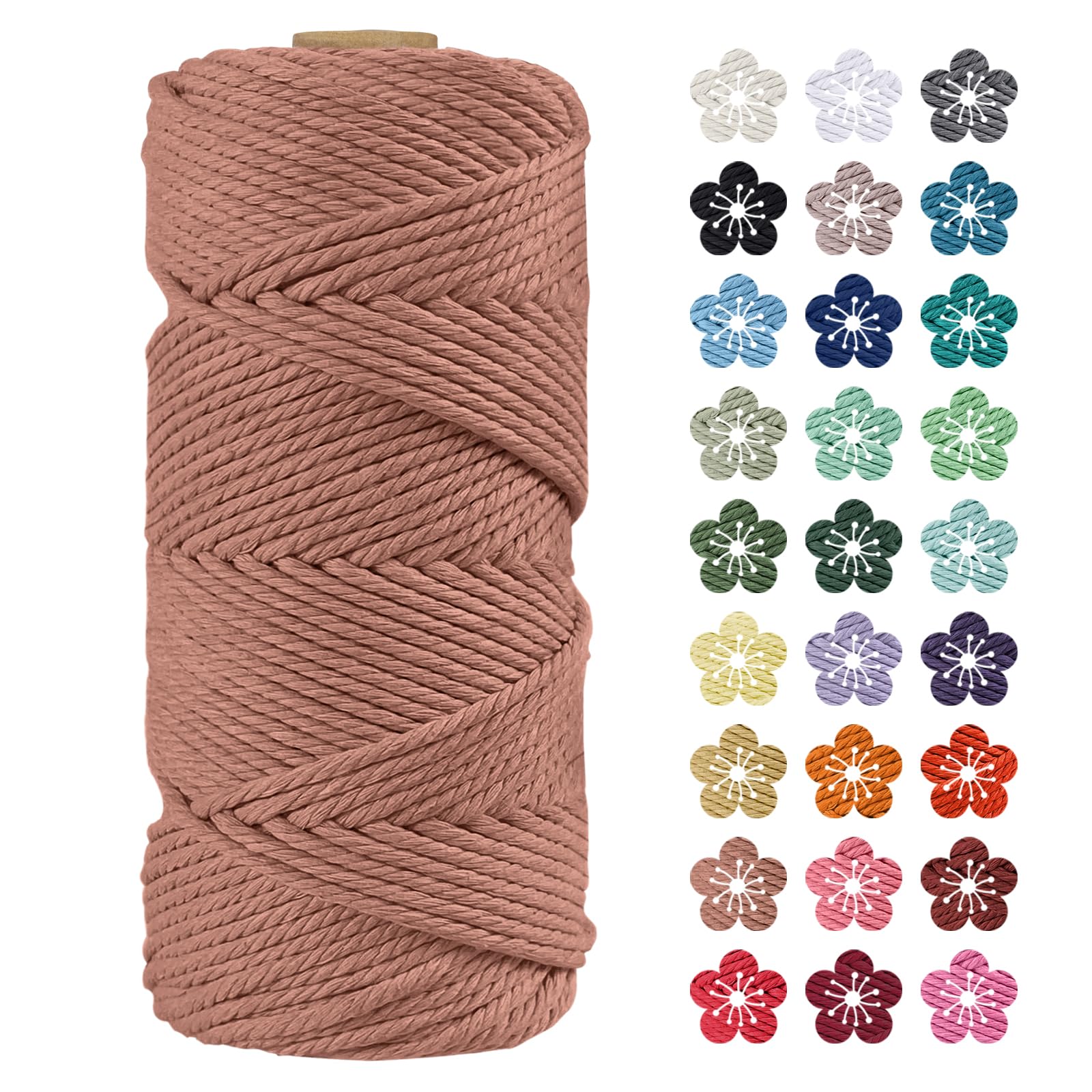 LEREATI Macrame Cord 4mm x 100m, Thick Macrame Rope Natural Cotton Rope Craft String, 4 Strand Twisted Cotton Cord Yarn for DIY Plant Hanger, Wall Hanging, Christmas Decoration (Brick red)