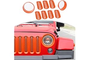 CheroCar for JK Mesh Grille Grill Insert & Headlight Cover Trim Exterior Accessories for Jeep Wrangler JK 2007-2017,Orange…