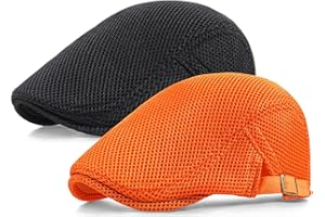 Taidor 2 Pack Men's Mesh Cap Breathable Summer Newsboy Hat Adjustable Beret Ivy Cap Irish Cabbie Driving Hunting Hats