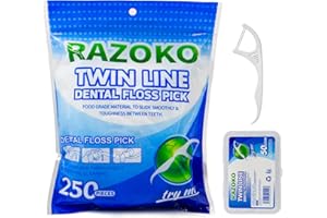 RAZOKO Twin-Line Dental Floss Picks High Toughness Toothpicks Sticks with Portable Cases 250Pcs