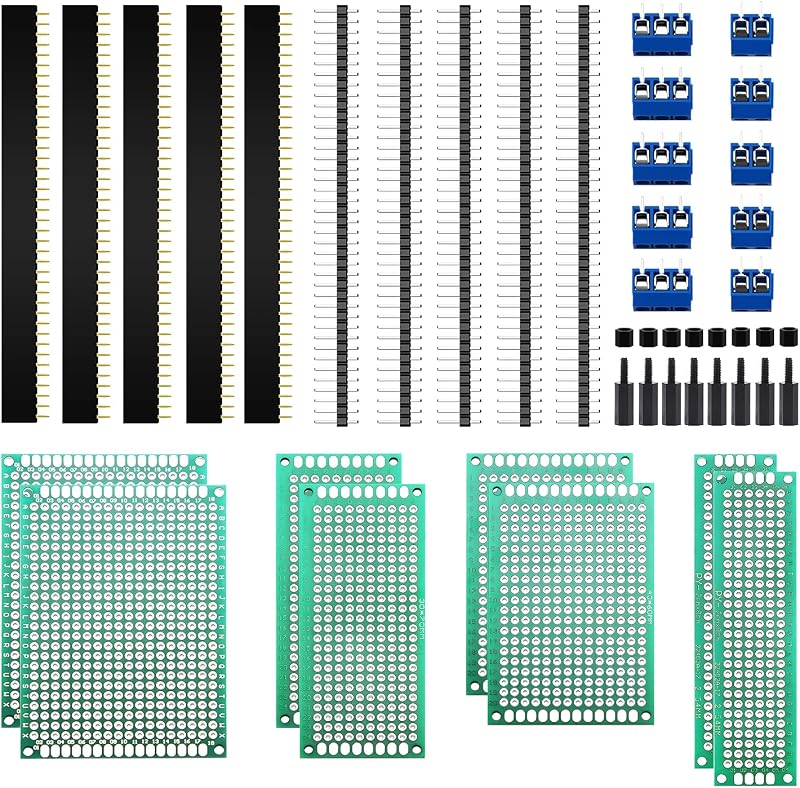 VooGenzek 36 PCS PCB Kit: 8 Double-Sided Boards, 10 Male/Female Headers, 10