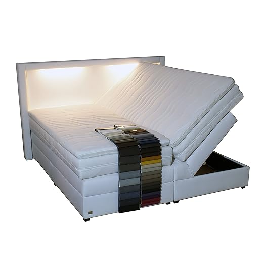 PAARA Boxspringbett mit LED Bettkasten Antirutsch-Matten Belüftungssystem Taschenfederkern Matratze Kaltschaum Topper Komplet