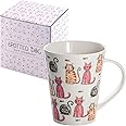 SPOTTED DOG GIFT COMPANY Cat Mug, 12 oz Cat Coffee Mug, Cute Ceramic Porcelain China Coffee Tea Mug Cup, Happy Cats Themed Gifts for Cat Lovers and Animal Lovers Women Men, 1 piece