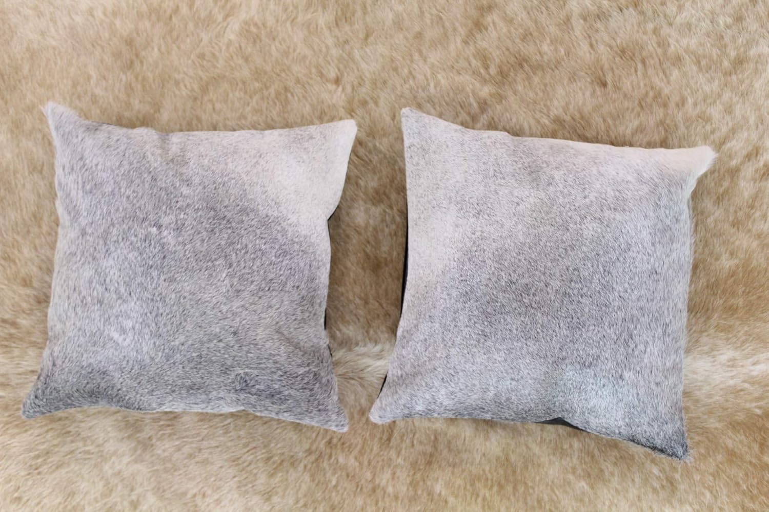 Cowhide Cushion Cover Double Sided Hair On Leather Gray White 16x16 in Set of 2 Cowhide Pillow Cover Genuine Cow Hide Throw Pillow Cover Western Pillow Case Animal Print Pillows Decorative Print Decor