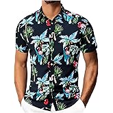Damipow Mens Unique Pattern Hawaiian Shirt Beach Tropical Button Up Shirts Vacation Cruise Hawaii Summer Clothes