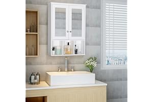 MUPATER Oversized Bathroom Medicine Cabinet Wall Mounted Storage with Mirrors, Hanging Bathroom Wall Cabinet Organizer with Two Adjustable Shelves and Three Open Compartments, White