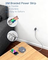 Addtam 3M Extension Lead with USB Ports 4 USB A/C Type C Surge Protector Gray view 4