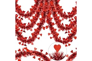 OLIXMLYA 50FT Valentine Heart Tinsel Garland Red Valentines Heart Tinsel Garland Twist Metallic Hanging Garland Valentine's Day Tree Indoor Outdoor Wedding Valentine Decorations