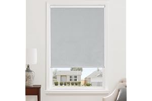 ChrisDowa Cordless 100% Blackout Roller Shade, with Striped Jacquard, Thermal Insulated, UV Protection Fabric, Total Blackout Blinds for Window, French Doors, Home and Office. Light Grey, 54"W x 72"H