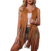 HOTOUCH Women Fringe Vest 70s Hippie Faux Suede Sleeveless Tassels Cardigan Cowgirl Western Tops