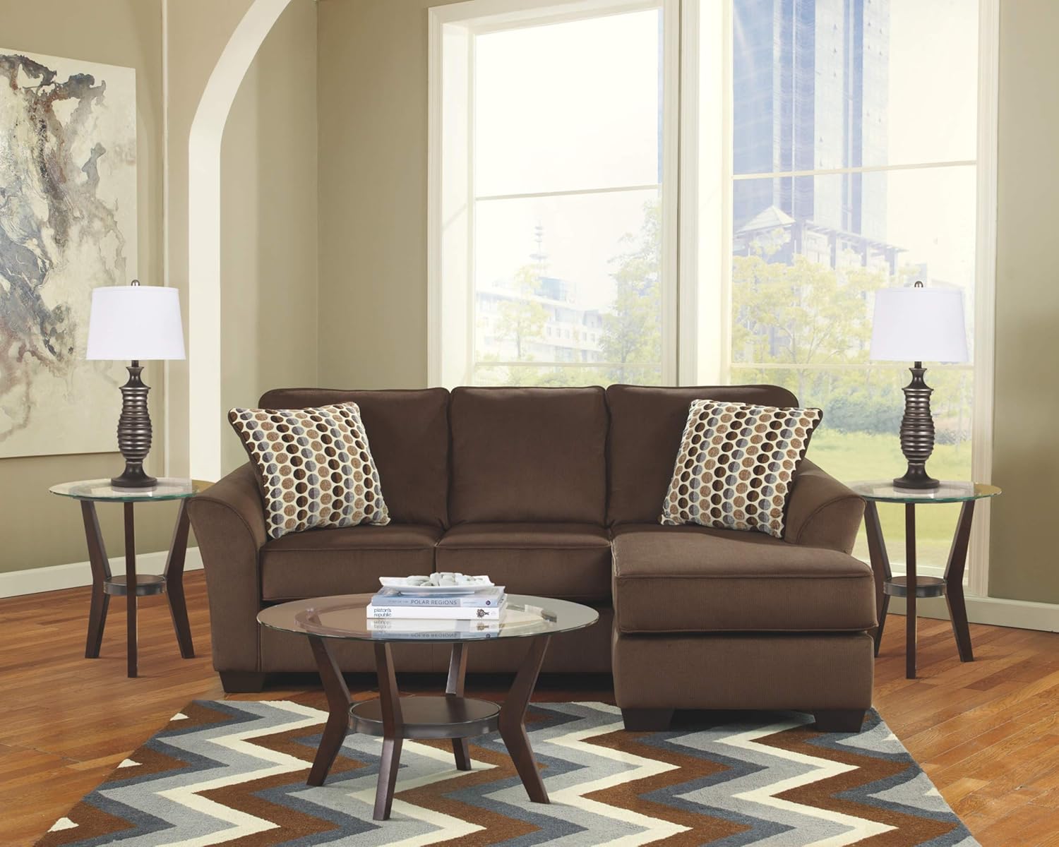 Signature Design by Ashley - Fantell Circular Glass Top Occasional Table Set - Includes Cocktail Table & 2 End Tables, Dark Brown: Furniture & Decor