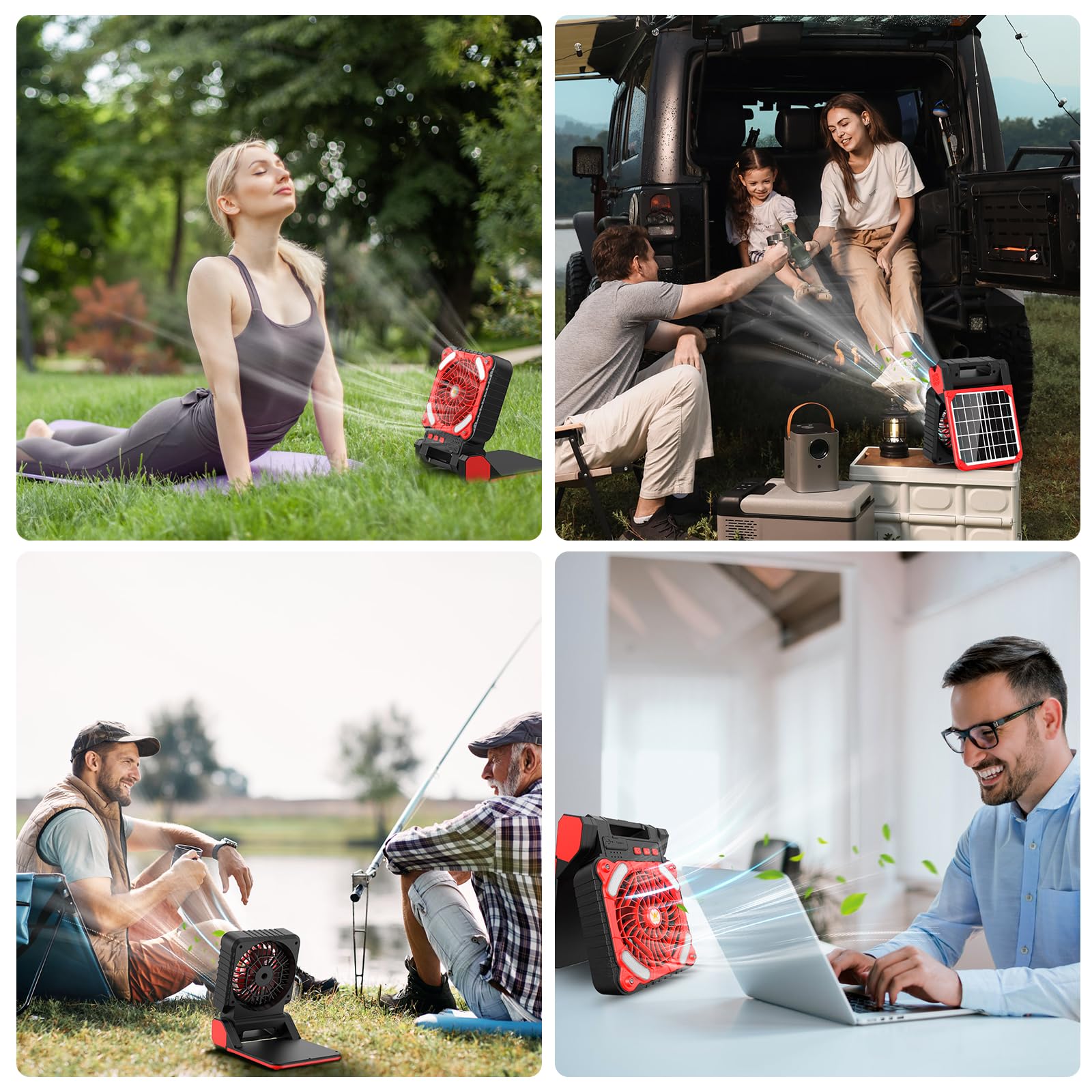 Solar Camping Fan for Greenhouse, 11000mAh Outdoor Solar Car Fans,Portable Rechargeable Tent Cooling Fan Battery Operated with Lights,4 Speed,3 Timers, for Picnic, Fishing, Gazebo