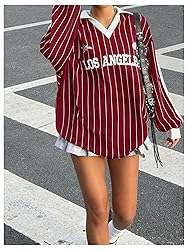 SOLY HUX Women's Oversized Tees Striped Letter