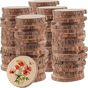 HAKZEON 100 PCS 2.8-3.2 Inches Natural Wood Slices, 2/5 Inches Thick Wood Rounds with Bark, Unfinished Wooden Discs for Crafts Rustic Wedding Ornaments, DIY Arts Christmas Home Decor