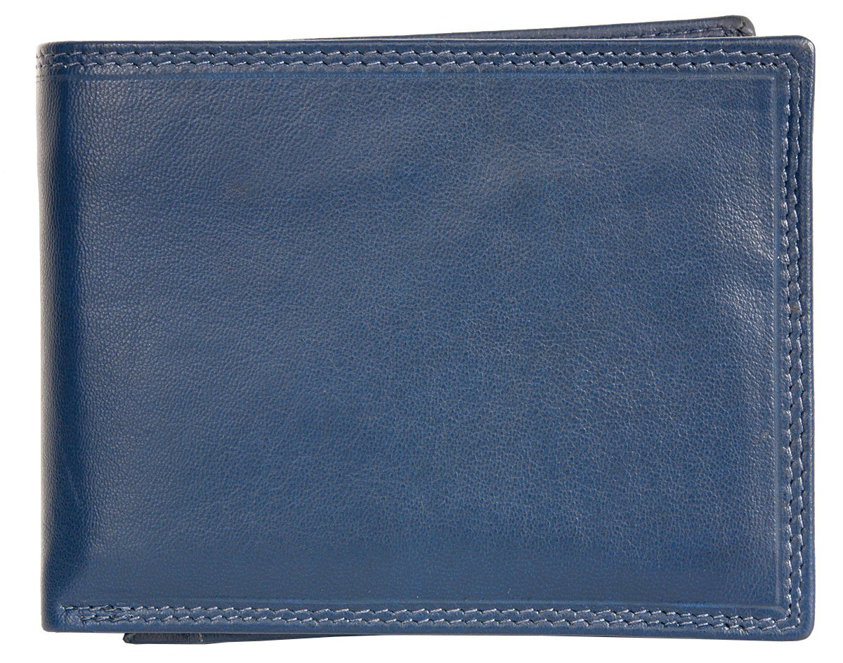 Blue Soft Genuine Leather Wallet without Any Logos or Markings