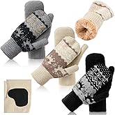 Vicenpal 3 Pairs Women Mittens Gloves Fleece Lining Cozy Wool Gloves Winter Cold Weather Thick Warm Knitted Mittens
