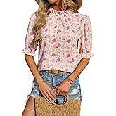 BTFBM Womens Tops 2026 Dressy Casual Blouses Summer Spring Clothes Mock Neck Short Sleeve Shirts Business Work Fall Outfits