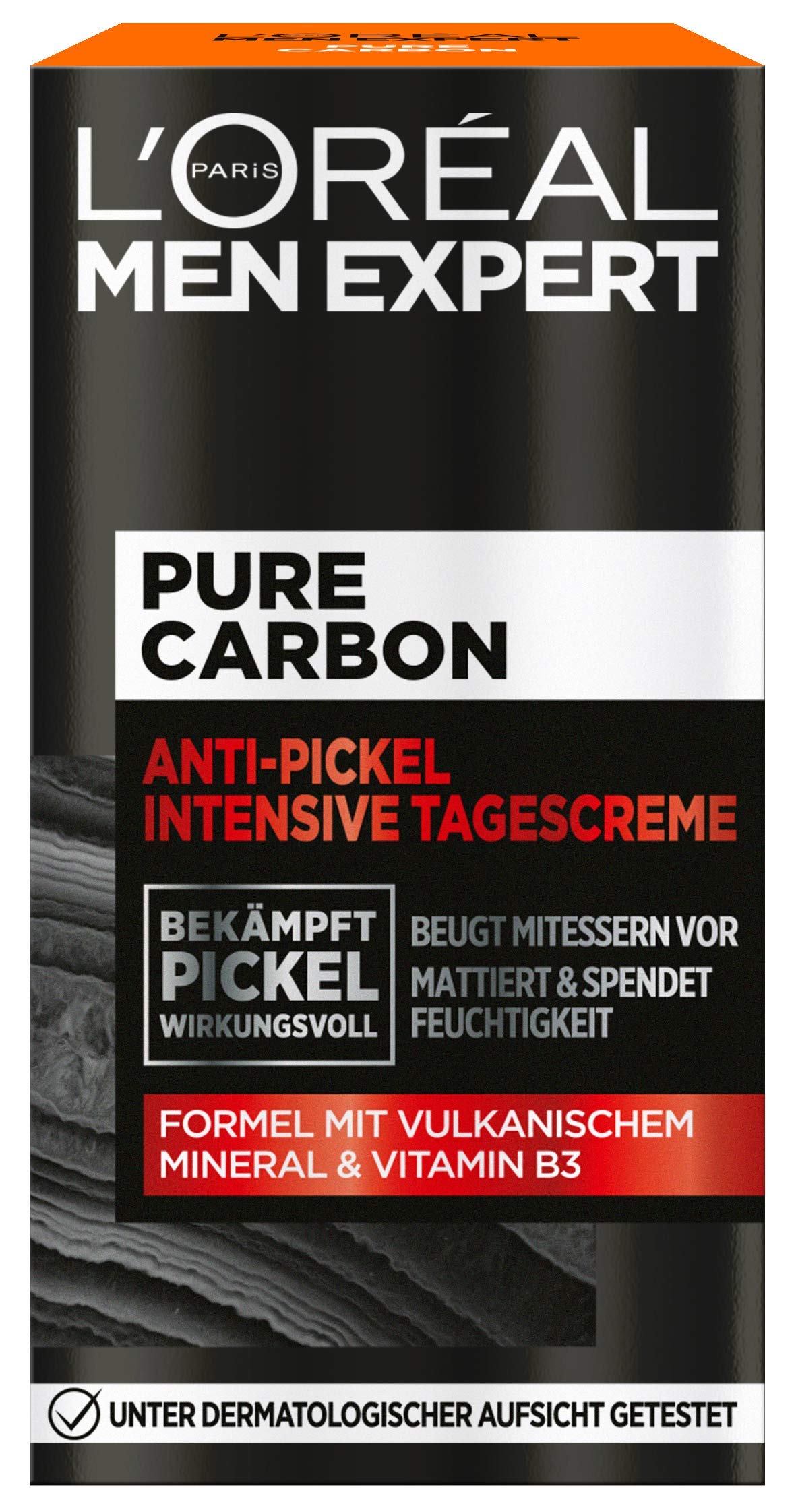 L'Oréal Men Expert Face Care for Men, Anti-Pimple Moisturising Cream with Vitamin B3 and Volcanic Mineral, Pure Carbon, 1 x 50 ml