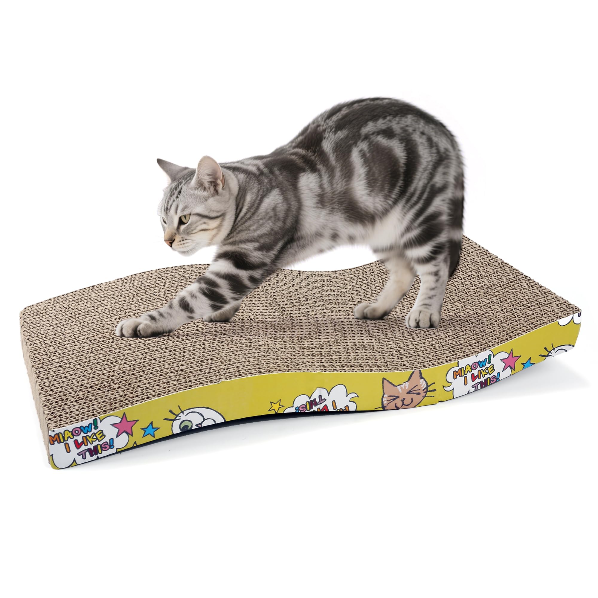 Petzen Cat Scratching Board, Curved, Double-Sided, Cardboard Cat Scratcher with Organic Catnip for Indoor Cats, 43cm x 21cm
