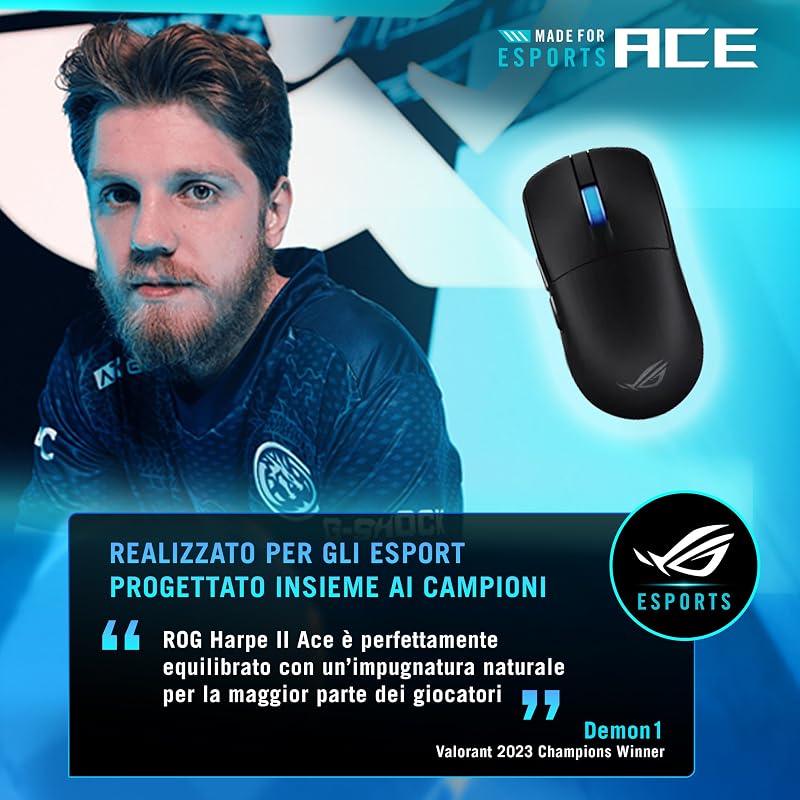 ROG HARPE II ACE, Mouse da Gaming Senza Fili, Nero