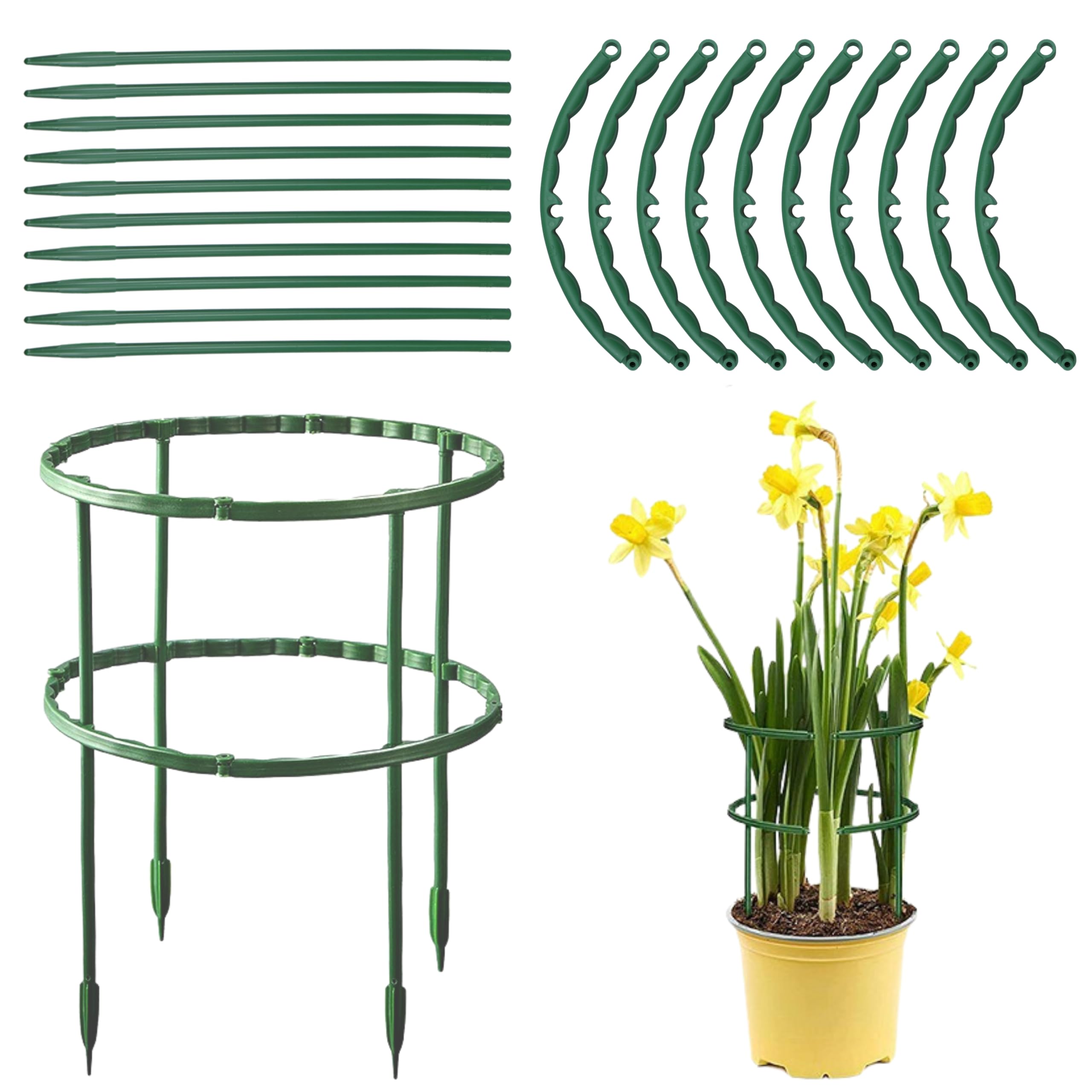 Ikosora 10 Pack Plant Stand, Plastic Plant Support Stakes, Half Round Ring Plastic Cage Holder Flower Pot Climbing Trellis for Indoor and Outdoor Leafy Plants, Vegetable, Flower