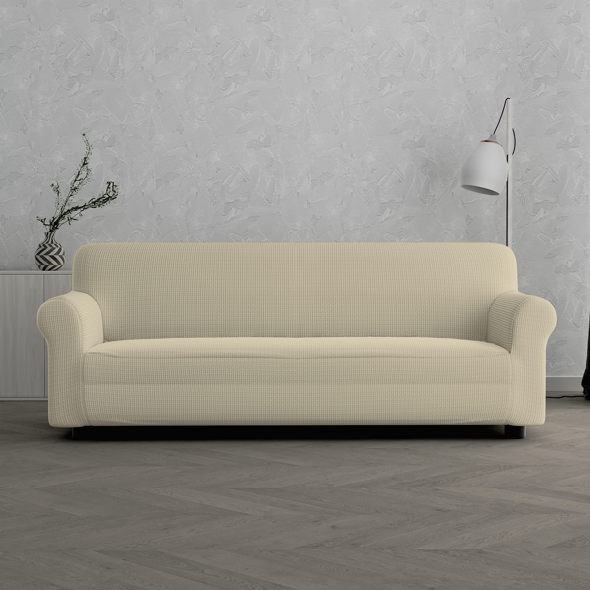 Italian Bed Linen “ Leslie” Sofa Cover, 95% Polyester + 5% Elastane, Cream, 3 Places