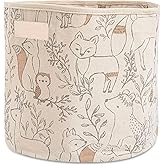 Crane Baby Woodland Nursery Basket, Animal Nursery Decor, Fabric Storage Bin, Collapsible Forest Decor, Hamper with Handles for Toys, Laundry, and Baby Items