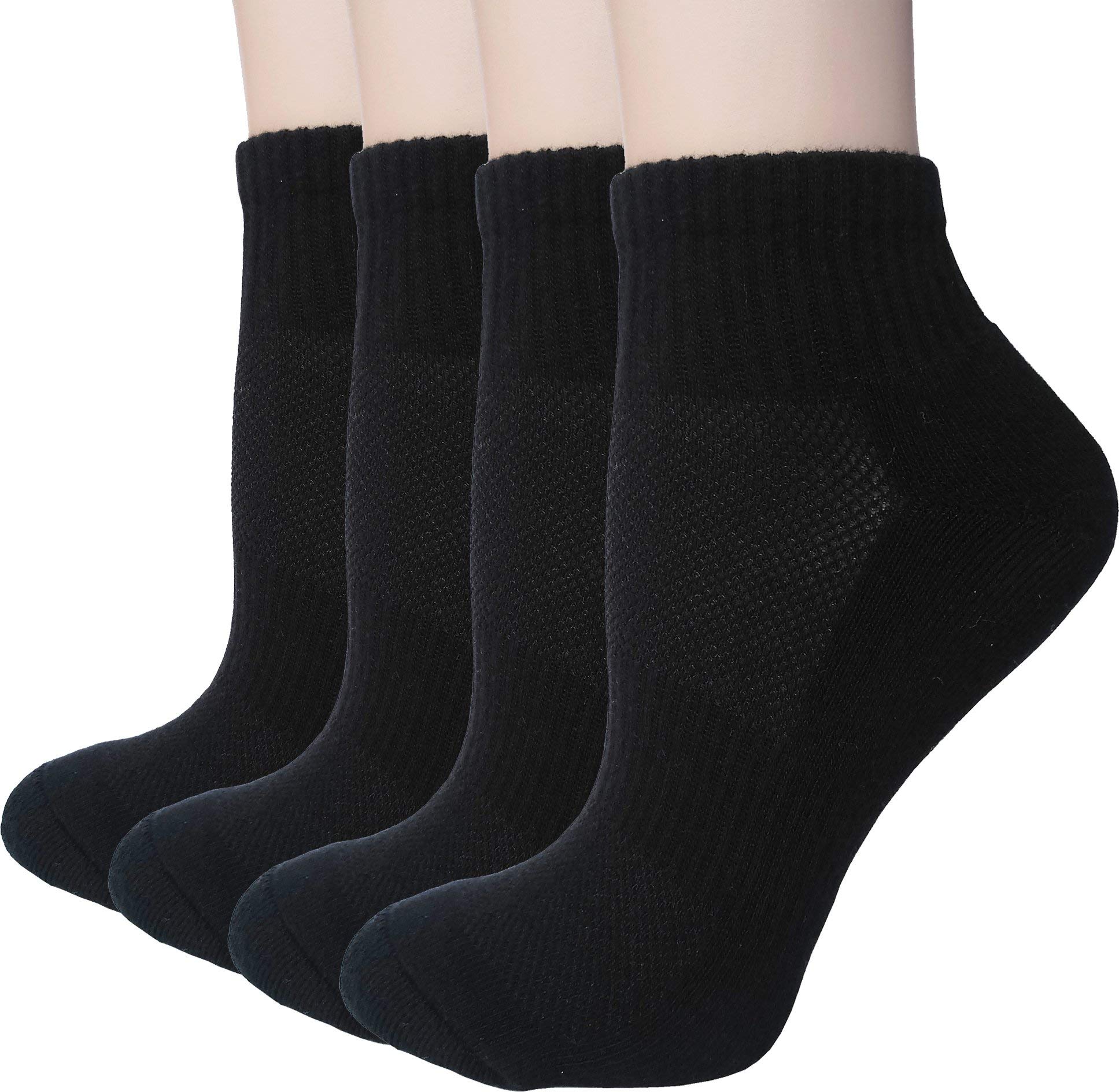 FORMEU Women Ankle Socks Sports Trainer Running Gym Low Cut Cotton Athletic Socks White Black 4 Pairs Breathable Anti Blister Cushioned Sock Ladies Girls