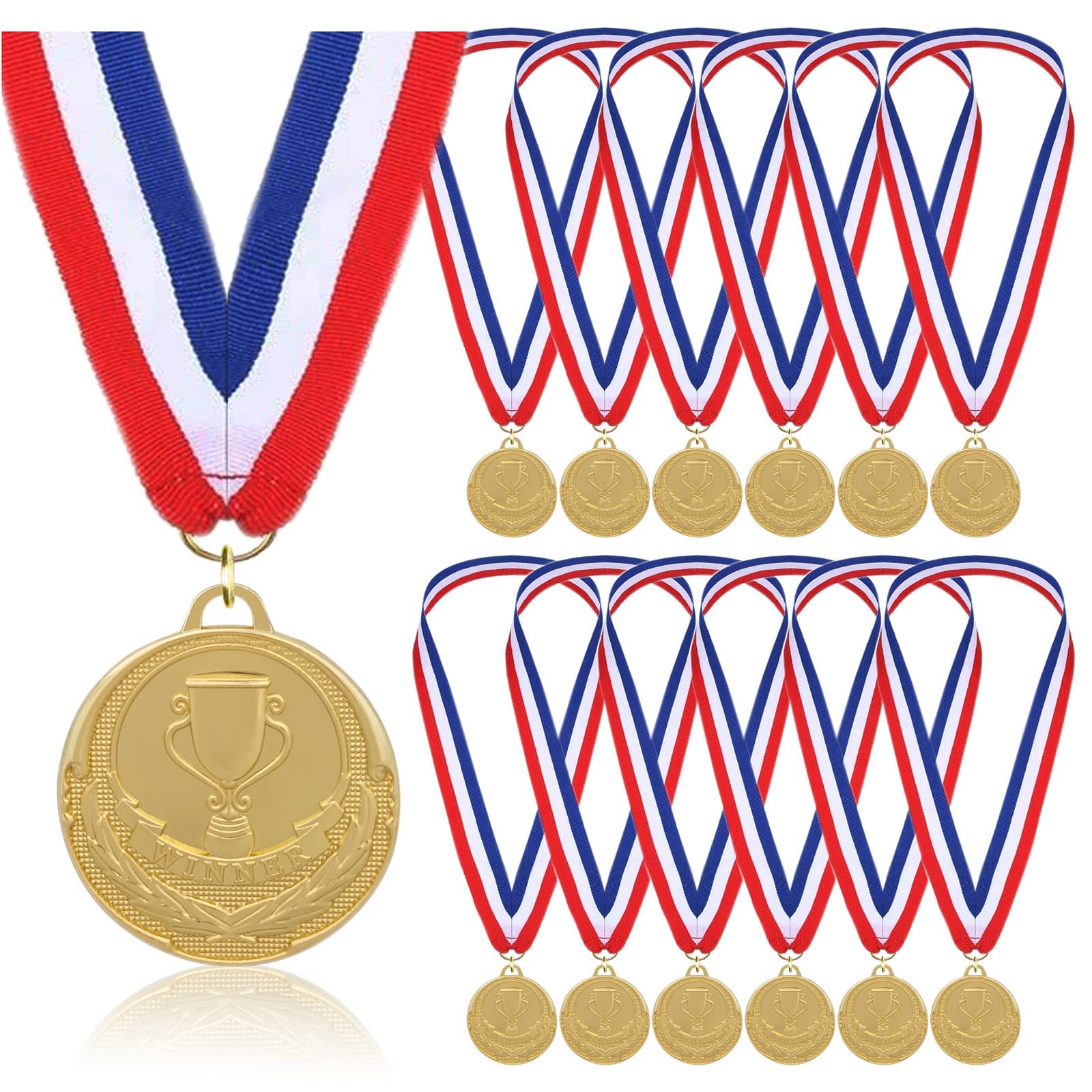 STHGDONA Gold Medals for Children, 12 Pack Winner Medals Award Medal with Neck Ribbons for Sports, Competitions, Party, Spelling Bees, Olympic Style, 2 Inches
