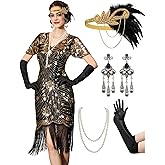 YESSA Flapper Dresses 1920s,Great Gatsby Dresses for Women Fringe Roaring 20s Costumes with 20s Accessories for Harlem Nights