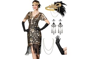 YESSA Flapper Dresses 1920s,Great Gatsby Dresses for Women Fringe Roaring 20s Costumes with 20s Accessories for Harlem Nights