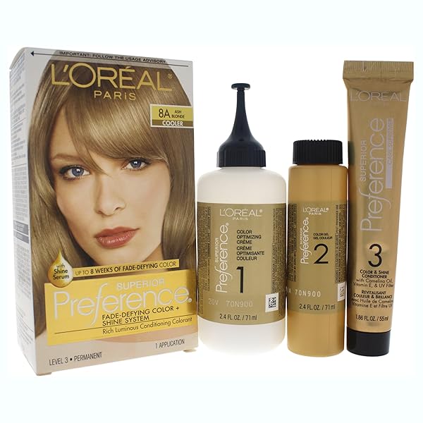 L’OREAL PARIS SUPERIOR PREFERENCE FADE-DEFYING COLOR + SHINE SYSTEM, 8A ASH BLONDE (PACKAGING MAY VARY)