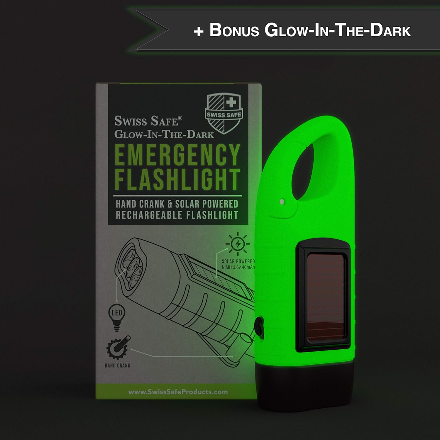 Rechargeable Flashlights (3-Pack) with Solar Power & Hand Crank + BONUS Glow-in-the-Dark Emergency Flashlight Included - High Lumen LED's, Tactical Grip, Mini Keychain Carabiner for EDC & Outdoor Camp - - 