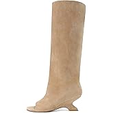 MAIJED Peep Toe Knee High Boots for Women Suede Pull On Wedge Heel Long Tall Boots Fashion High Heel Dress Booties