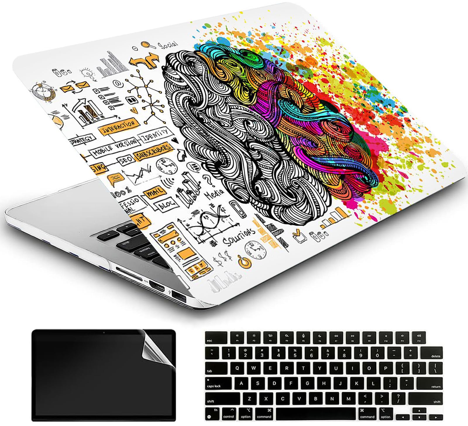 AMCJJ Compatible with MacBook Air 13.6 inch Case 2024 2023 2022 M3 A3113 M2 A2681 Chip Liquid Retina Touch ID, Plastic Hard Shell Case & Keyboard Cover & Screen Protector - Brain 2