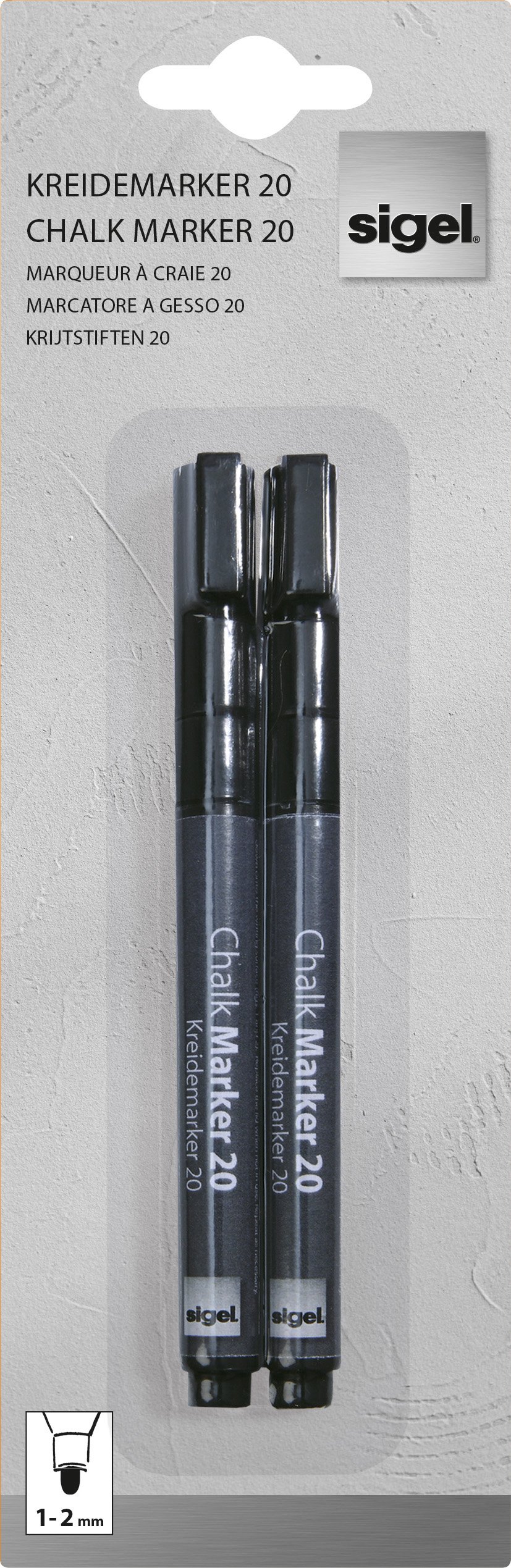 SIGEL GL177 Chalk Marker 20, round-tip 1-2 mm, Black, 2 Pieces