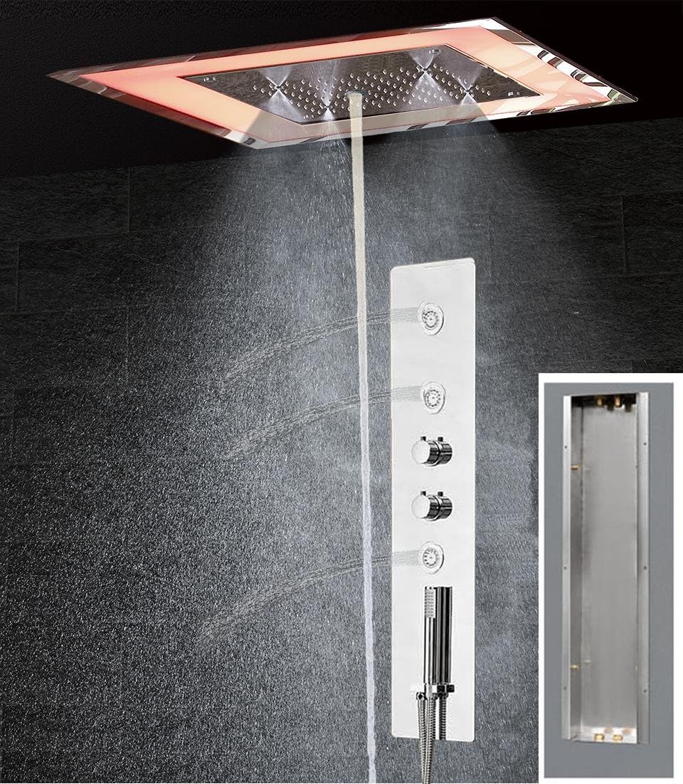 Tw Bath Shower Faucets with Body Massage Jets and LED Shower Head Bathroom Showerr Panel