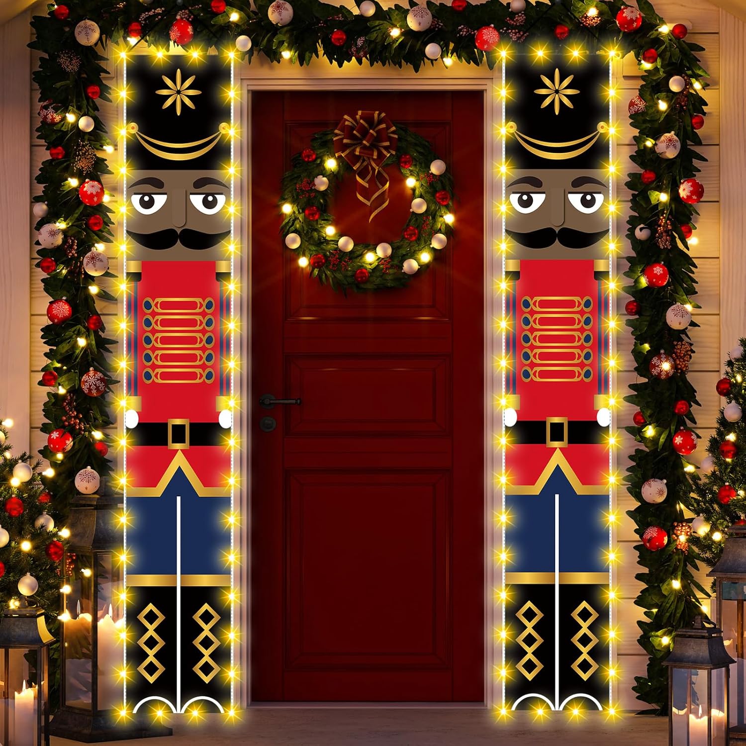 Nutcrackers - Black Nutcracker Christmas Decorations with Lights African American Nutcracker Porch Banner Outdoor Christmas Nutcracker Decorations and Supplies for Home Party